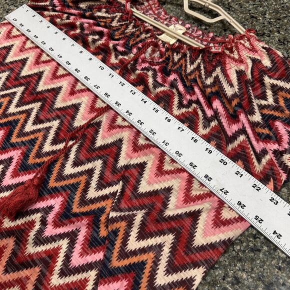 Faded Glory Boho Top Plus 1X 16W Pink Brown Zigzag Peasant Style Short Sleeve - Picture 5 of 7